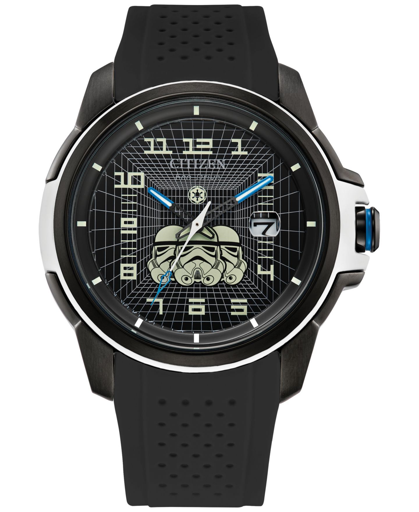 Мужские часы Citizen Eco-Drive Star Wars Imperial Stormtrooper Black Perforated Polyurethane Strap Watch 44mm — фото 1