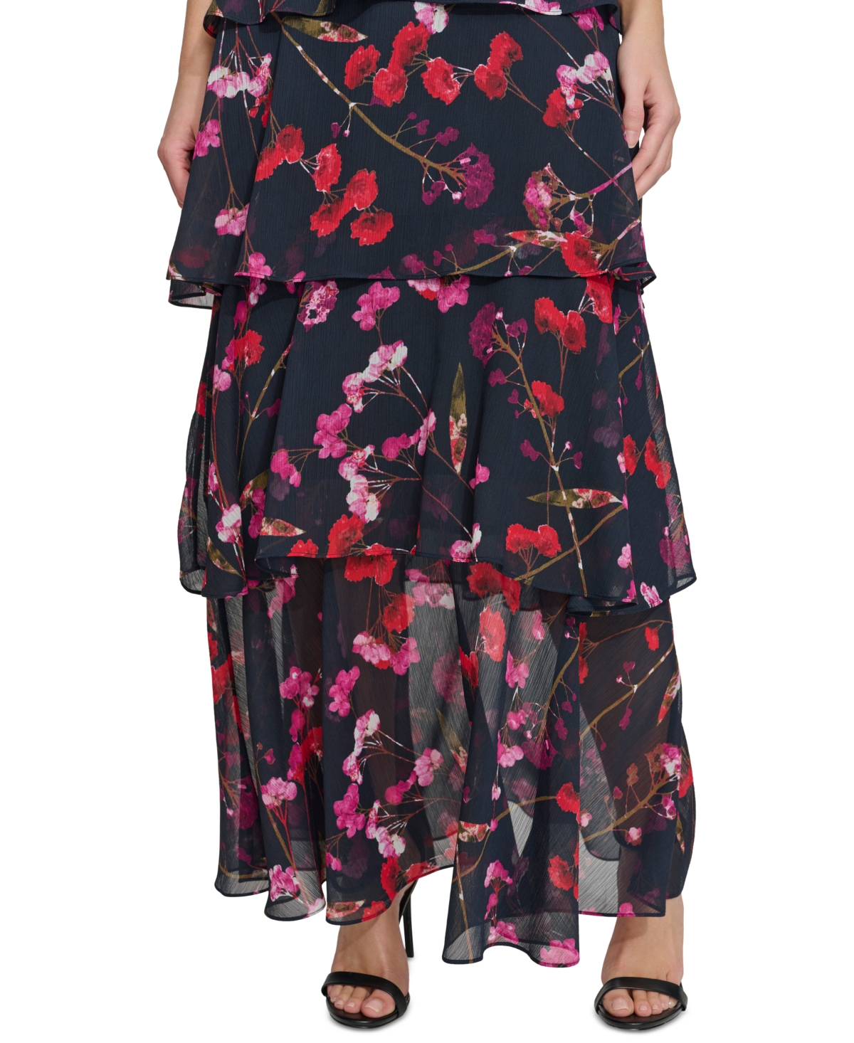 Shop Tommy Hilfiger Women's Floral-print Tiered Maxi Dress In Sky Capt M