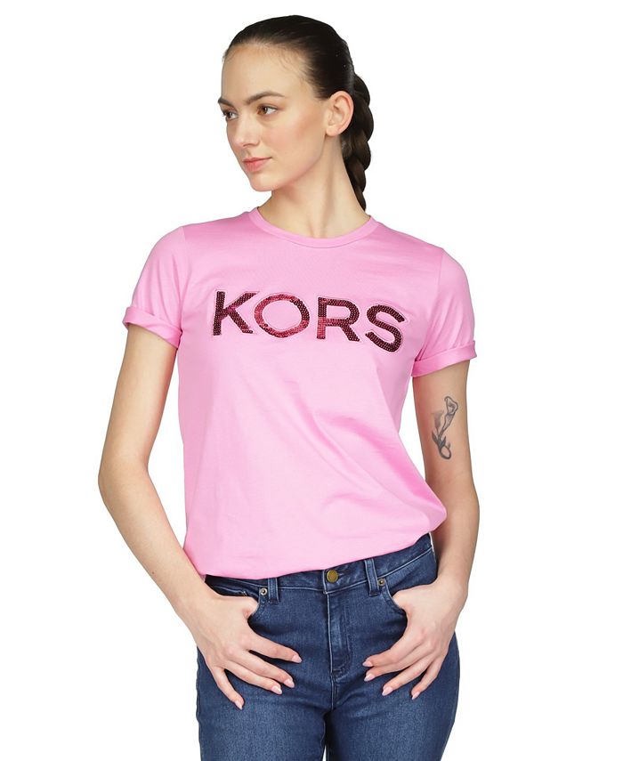 Michael Kors Women's Cotton Logo T-Shirt Pink Size Petite Small