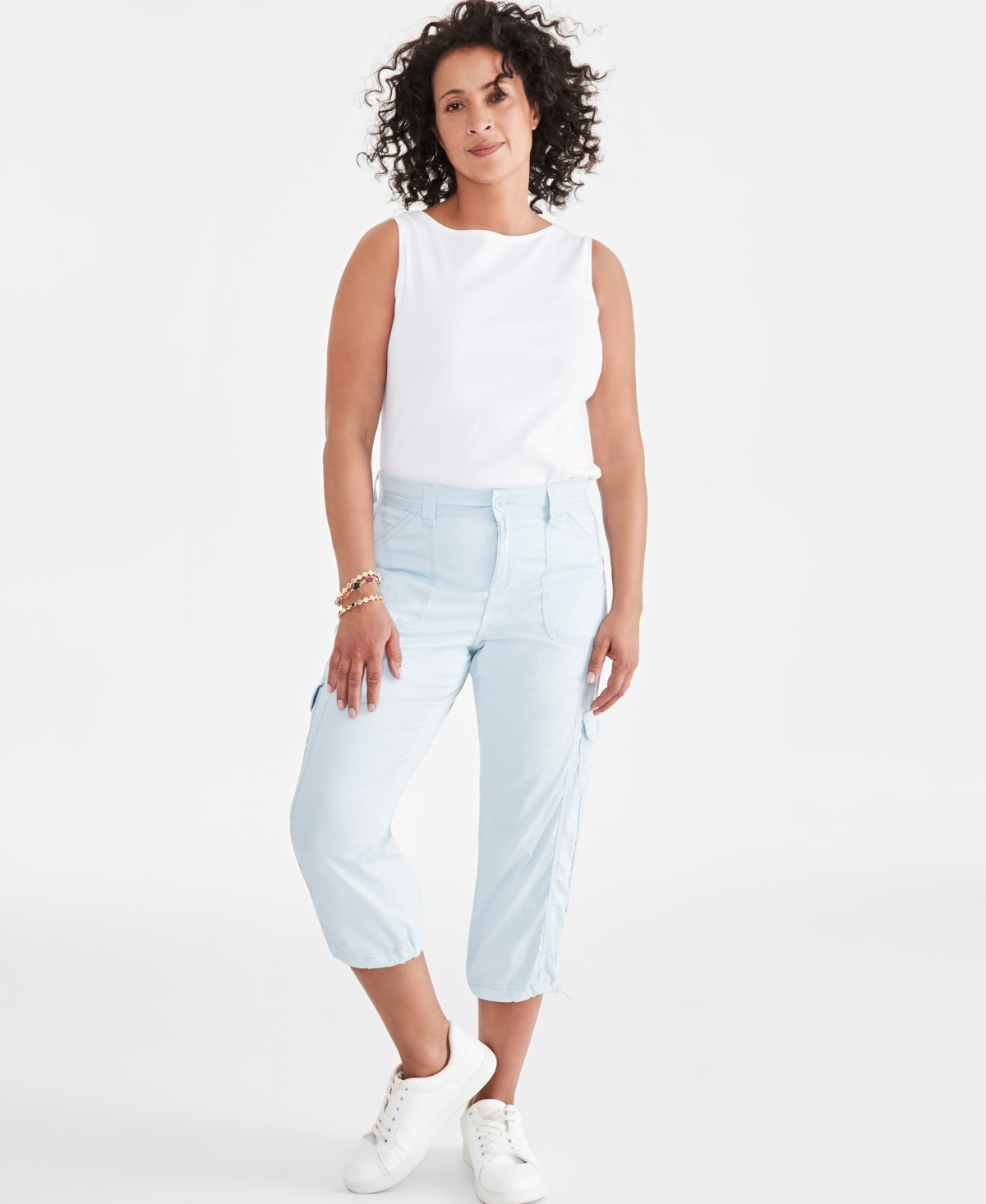 Shop Style & Co Petite Mid Rise Bungee-hem Capri Pants, Created For Macy's In Cool Dusk