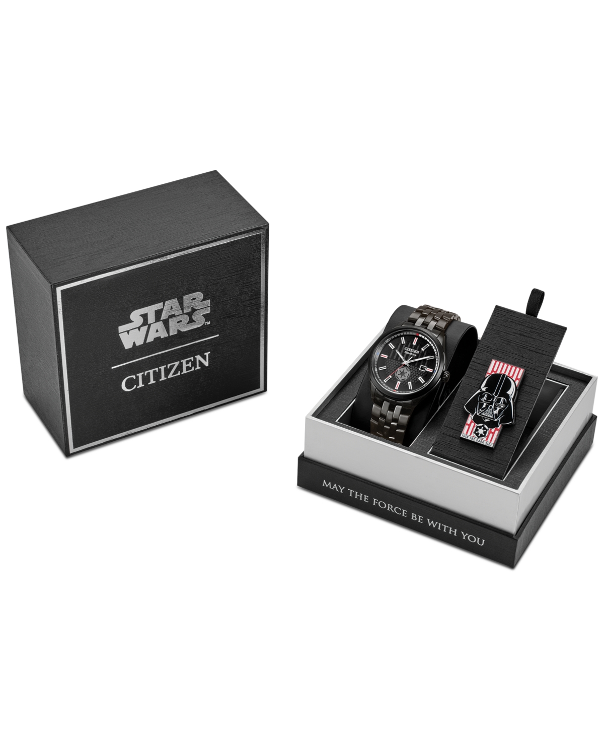 Shop Citizen Eco-drive Men's Star Wars Darth Vader Black-tone Stainless Steel Bracelet Watch 41mm Gift Set In No Color