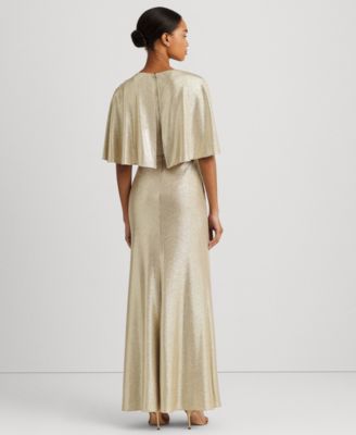 Women's Twist-Front Cape-Overlay Gown