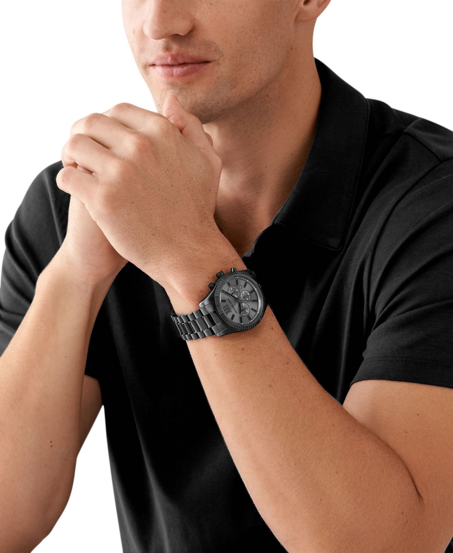 Мужские часы Michael Kors Lexington Chronograph Black Ion Plated Stainless Steel Watch 44mm — фото 4
