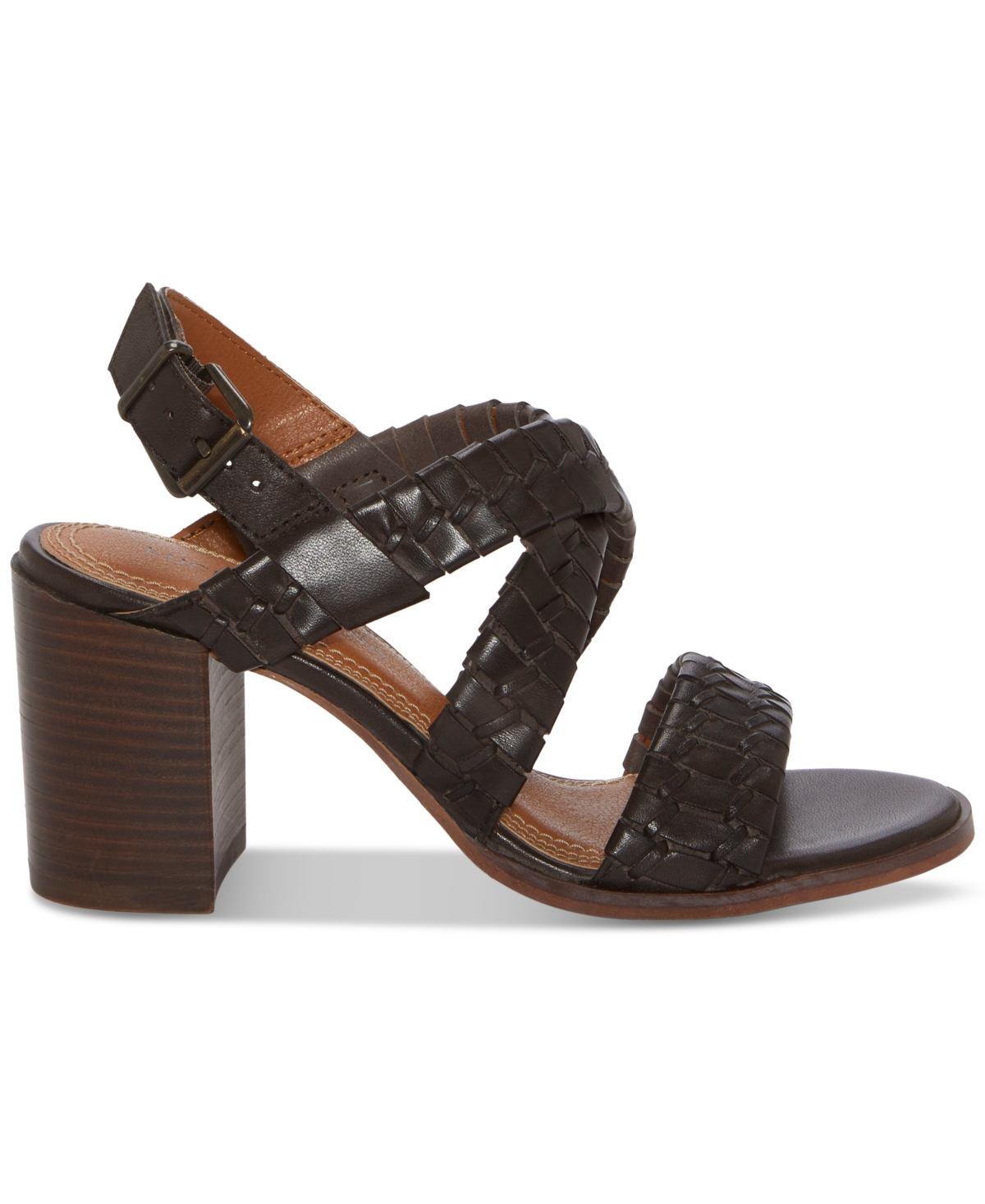 Shop Lucky Brand Women's Dabene Woven Strappy Slingback Block-heel Sandals In Latte Leather