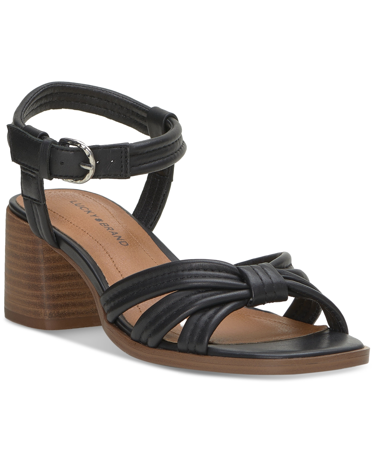 Shop Lucky Brand Women's Jolenne Adjustable Strap Block-heel Sandals In Black Leather