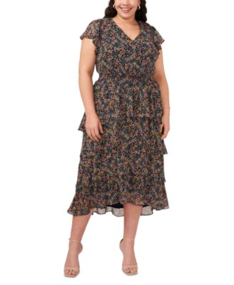 MSK - Plus Size Floral-Print Flutter-Sleeve Fit & Flare Dress