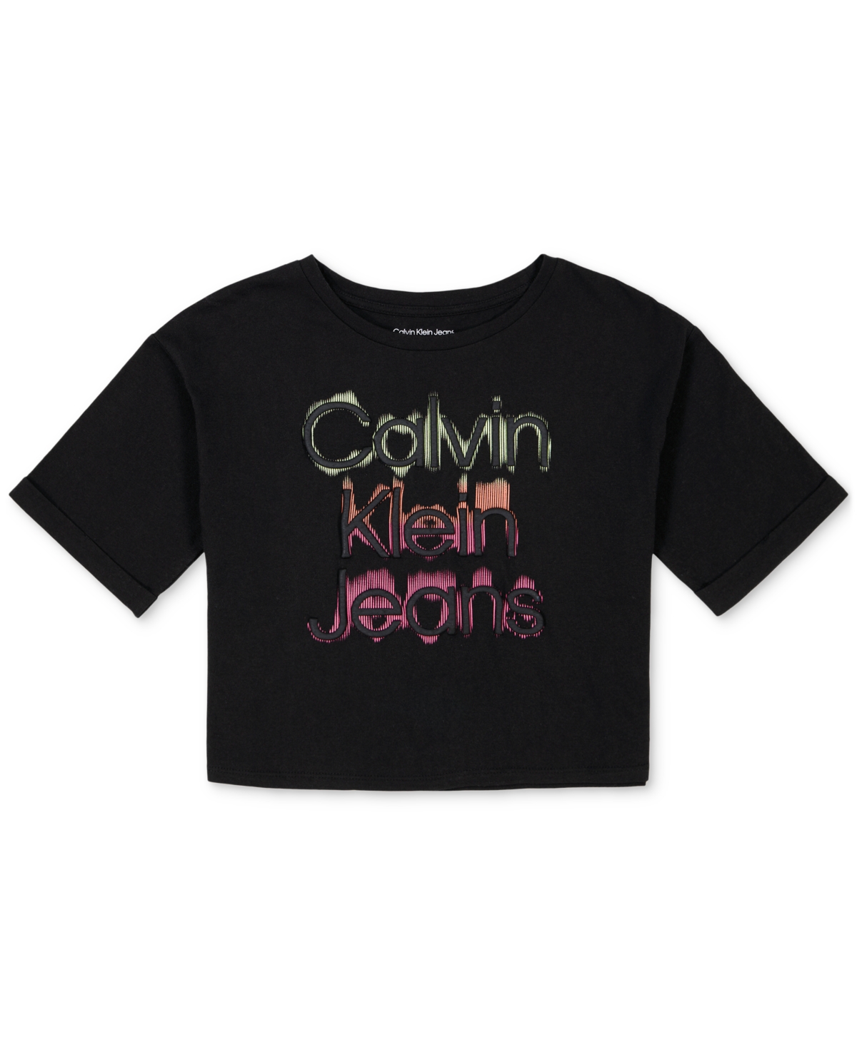 Shop Calvin Klein Big Girls Glow  Jean Oversize Logo T-shirt In Black Beau