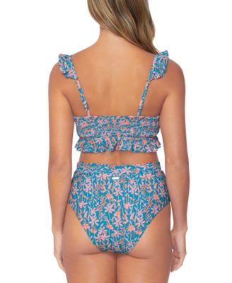 Shop Raisins Juniors Lily Floral Print Ruffle Bikini Top Tropic High Waisted Bikini Bottoms In Multi Colo