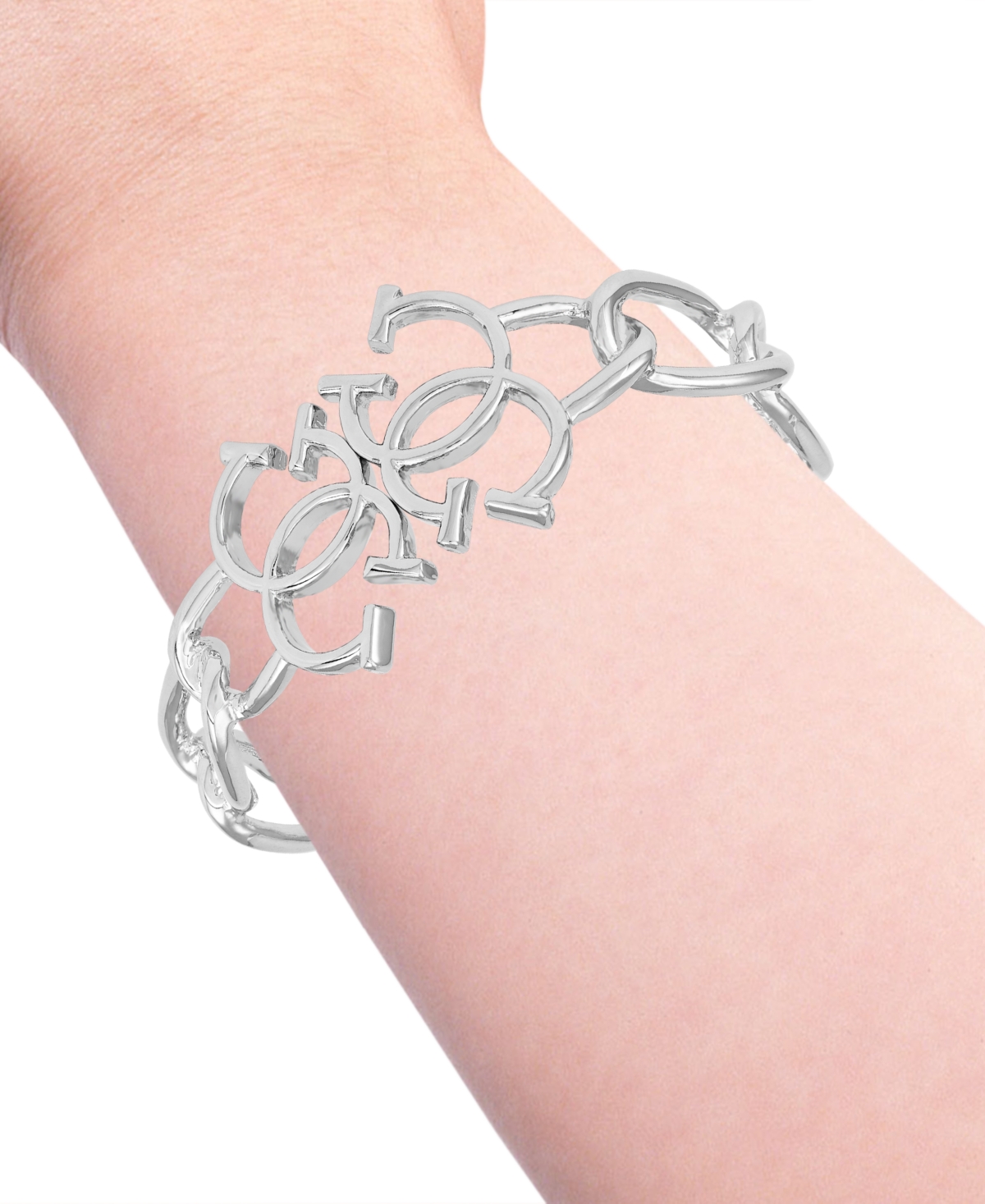 Guess Silver-tone Quatro G Bangle Bracelet In Silver