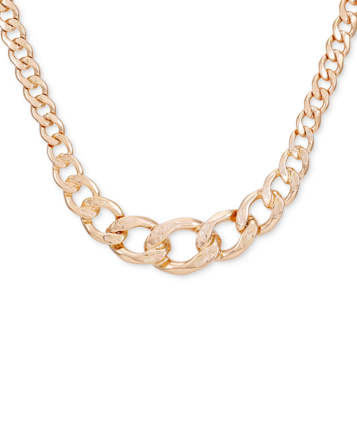 Shop Guess Gold-tone Logo-detail Graduated Chunky Curb Chain Statement Necklace, 16" + 2" Extender