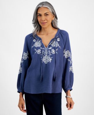 売れ筋商品|||ジェイエムコレクション カットソー トップス レディース Women's Embellished Cotton Gauze Top, Exclusively at Macy's Bright White Jm Collection Women's Embellished Cotton Gauze Top