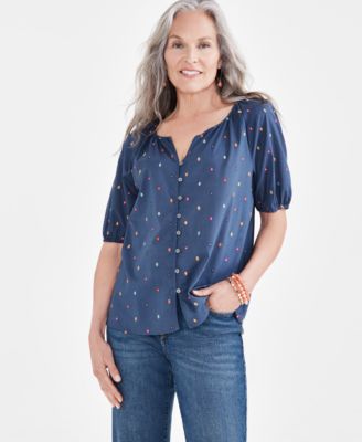 Style & Co - Women's Cotton Voile Embroidered Top