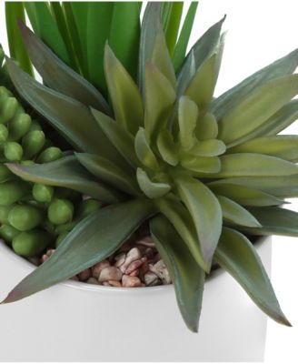 7" Indoor Artificial Succulent Plants with Decorative White Ceramic Pots, Set Of 2
