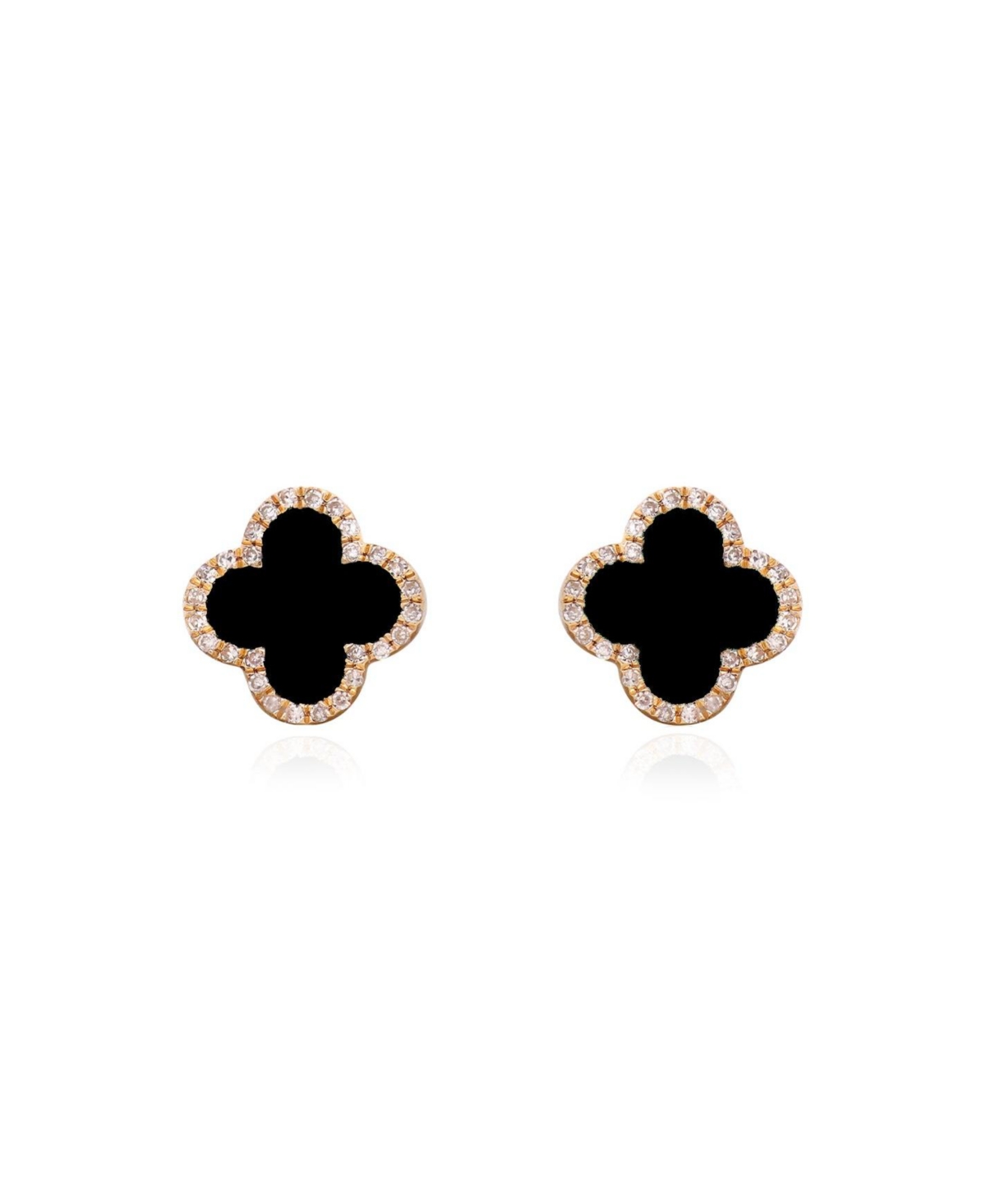 Onyx Diamond Clover Stud Earrings - Black