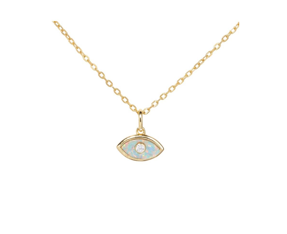 Sterling Silver 14K Gold Plated Evil Eye Opal Pendant Necklace - k gold