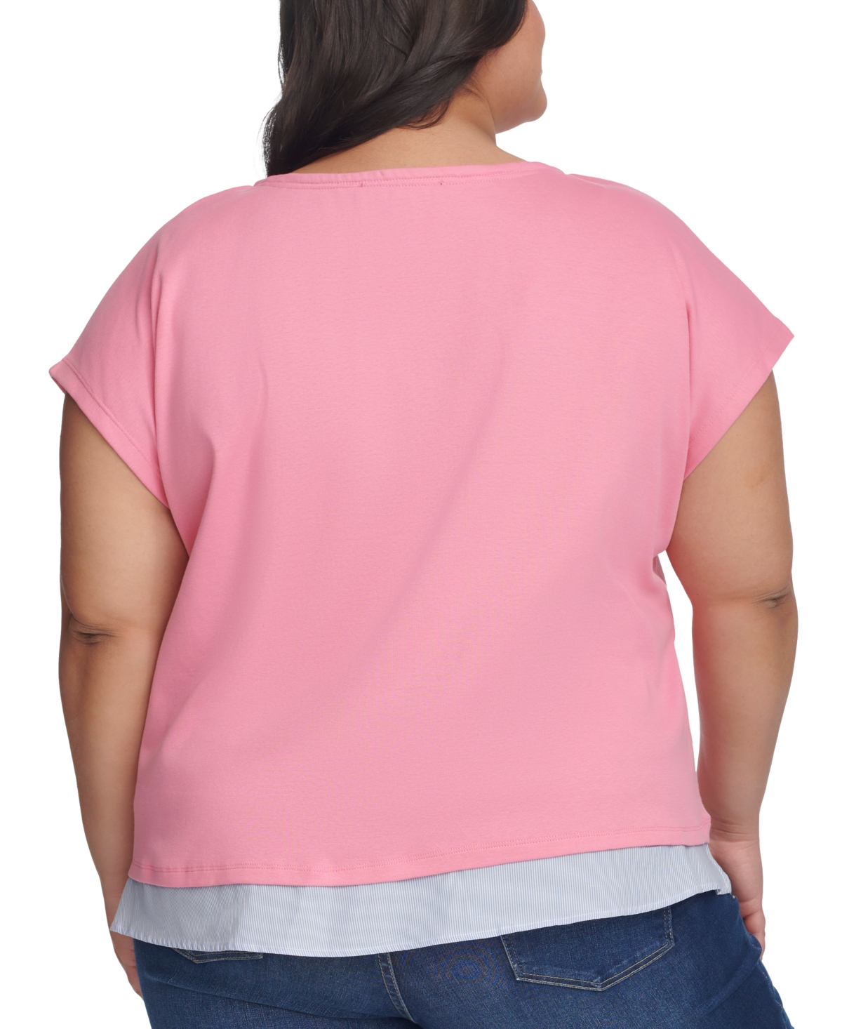 Shop Tommy Hilfiger Plus Size Boat-neck Ruffled-hem T-shirt In Peony