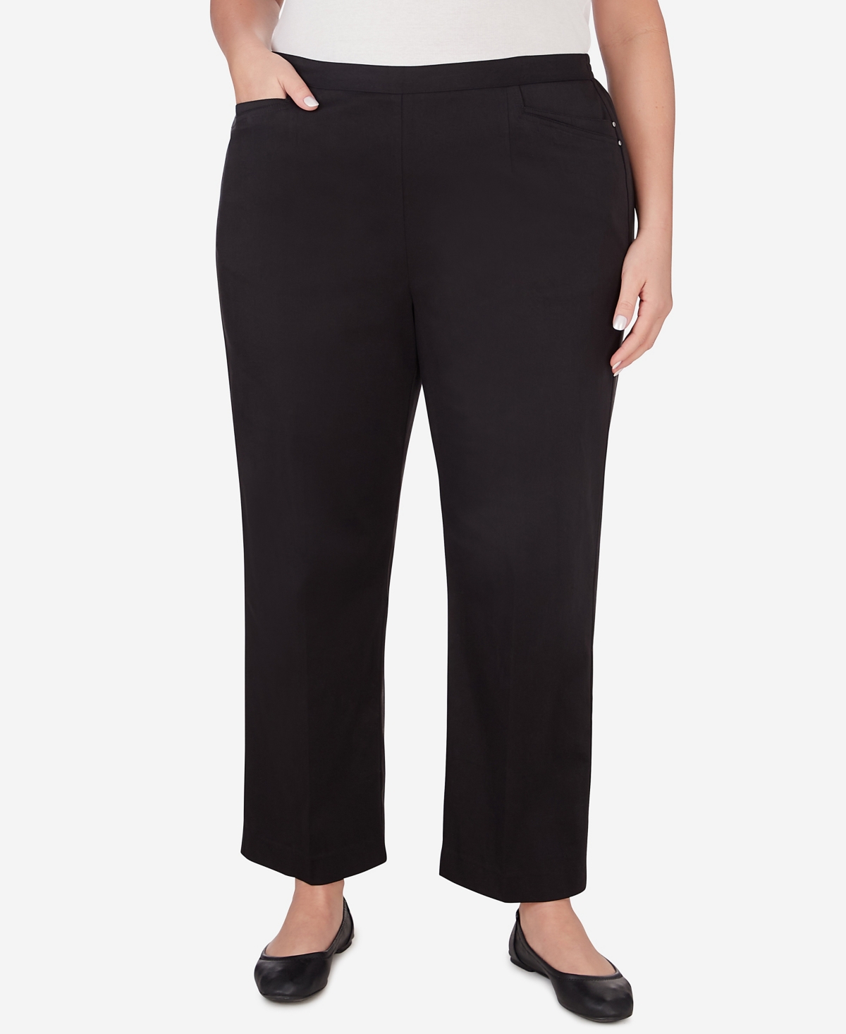 Shop Alfred Dunner Plus Size Opposites Attract Short Length Sateen Pant In Black