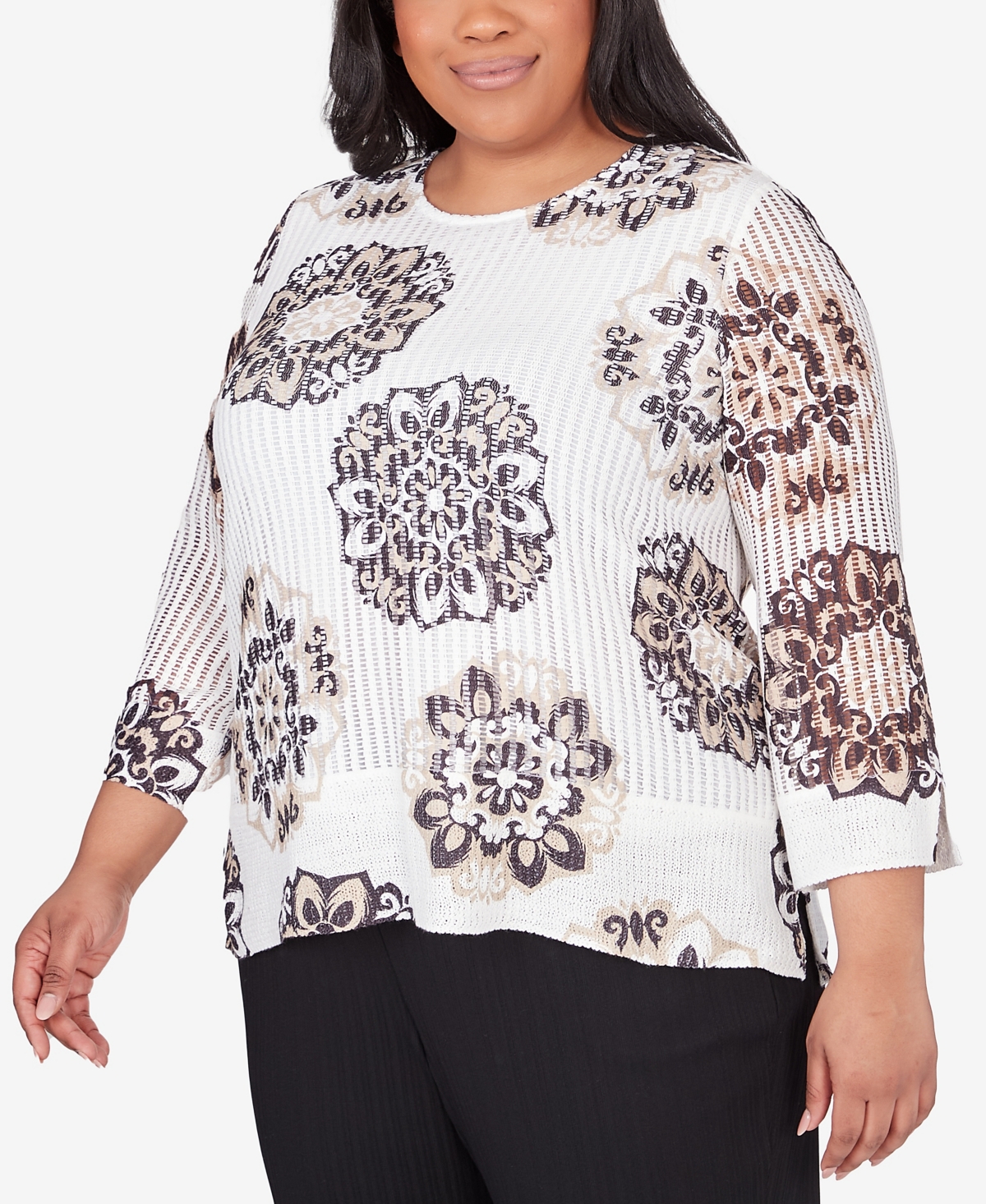 Alfred Dunner Plus Size Opposites Attract Medallion Textured Top