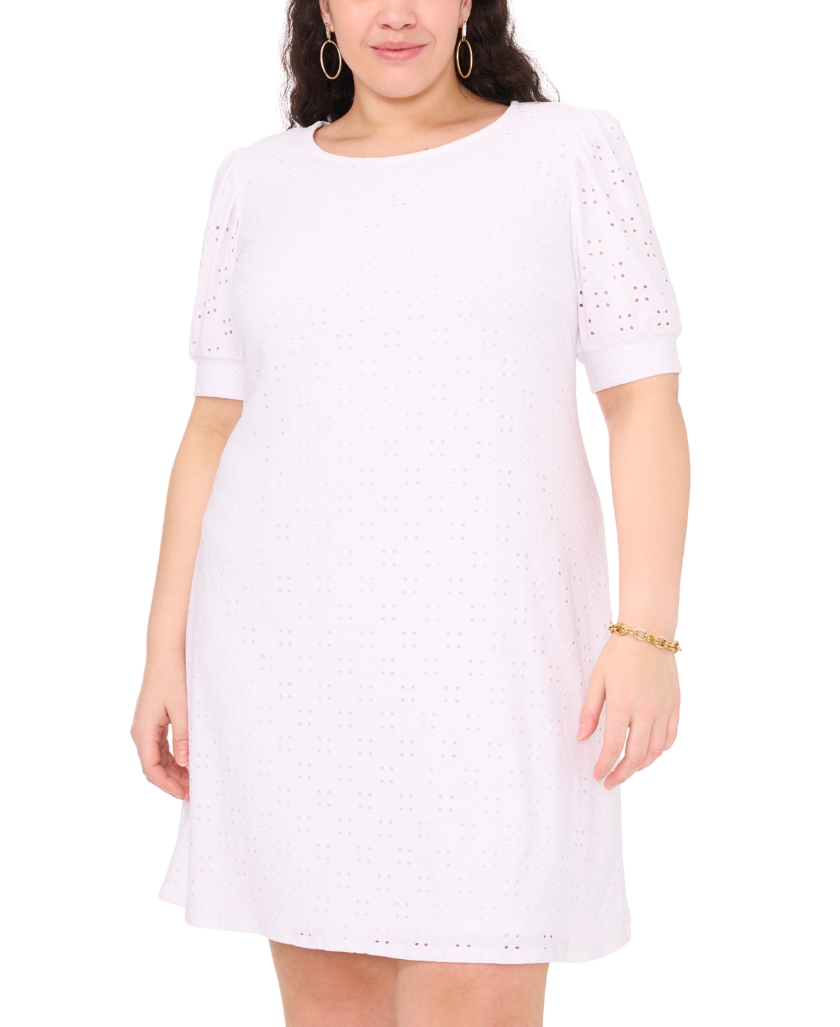 Shop Msk Plus Size Eyelet A-line Dress In True White