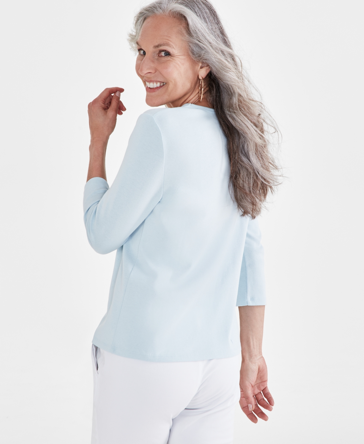 Style & Co Plus Size Cotton V-Neck 3/4-Sleeve Top, Created for Macy's