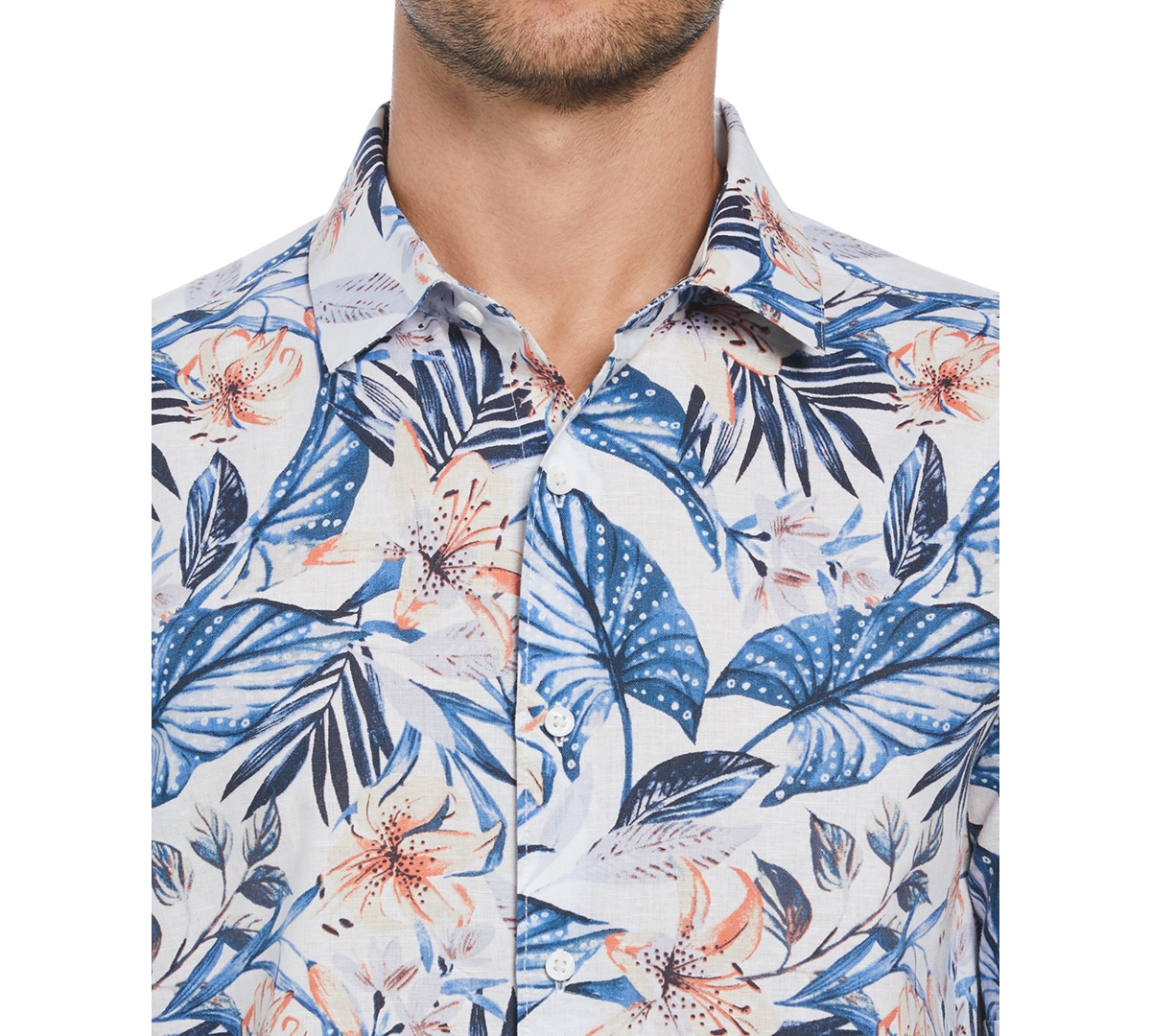 Shop Cubavera Men's Tropical Floral-print Linen Blend Shirt In Brilliant