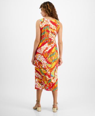 Robbie Bee Petite Printed A-Line Faux-Wrap Dress