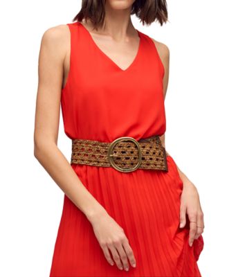 Women's Woven Leather Belt with Circular Center Bar Buckle