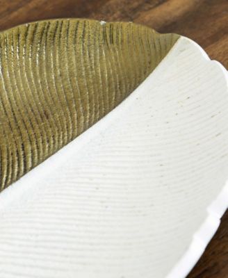 14in. Gold and White Leaf Decorative Accent Tray