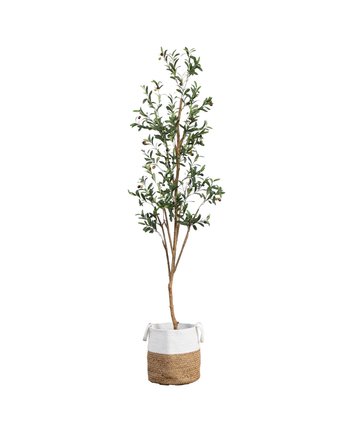 7ft. Artificial Olive Tree with Natural Trunk and Handmade Jute Basket - Green