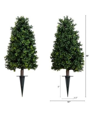 2.5ft. UV Resistant Artificial Boxwood Plant with Integrated Ground Stake Indoor/Outdoor - Set of 2