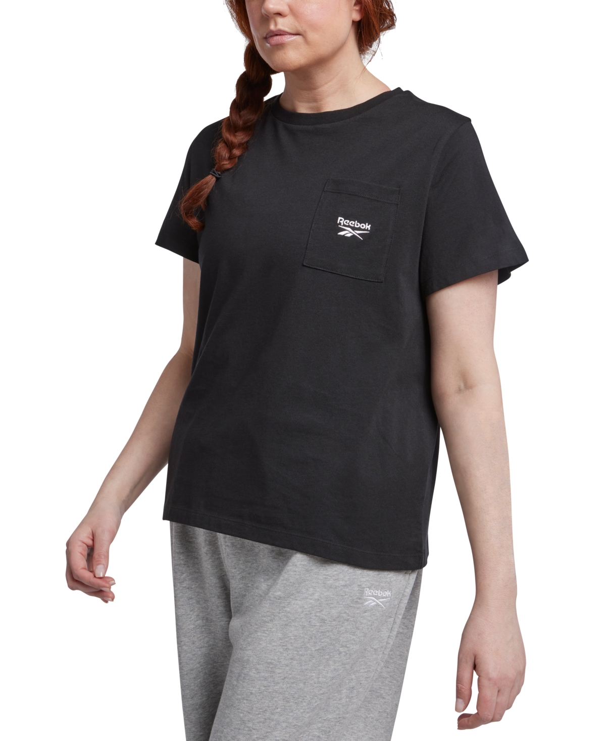 Reebok Plus Size Identity Crewneck Patch-pocket T-shirt In Black