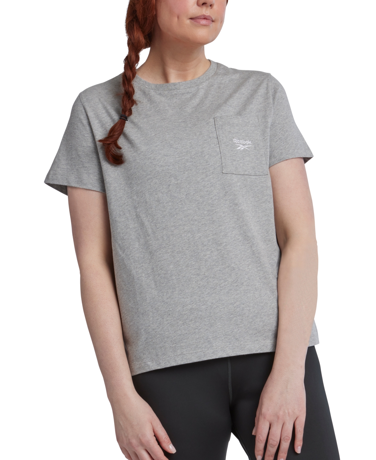 Reebok Plus Size Identity Crewneck Patch-pocket T-shirt In Gray