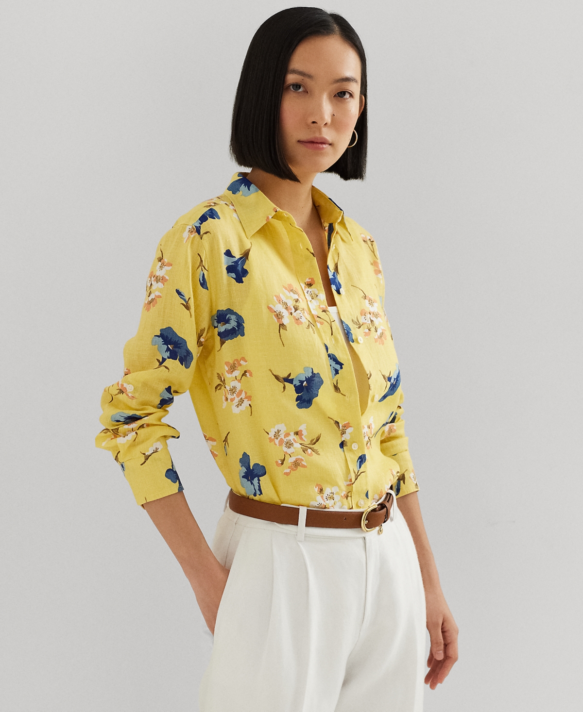 Petite Linen Floral Shirt - Yellow