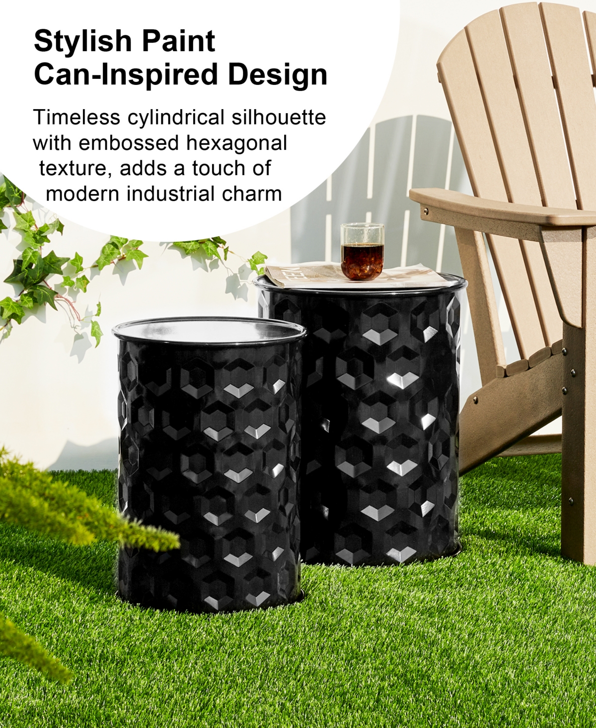 Glitzhome Set of 2 Multi-Functional HoneycombMetal Garden Stool or Planter Stand - Black