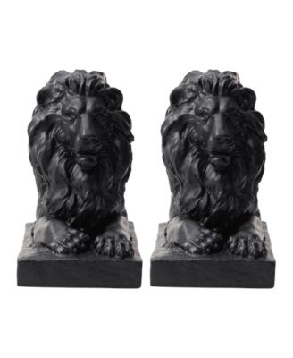 Set of 2 Black Lying Lion Garden Statue