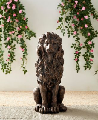 Set of 2 Oversized Bronze Sitting Lion Garden Statue