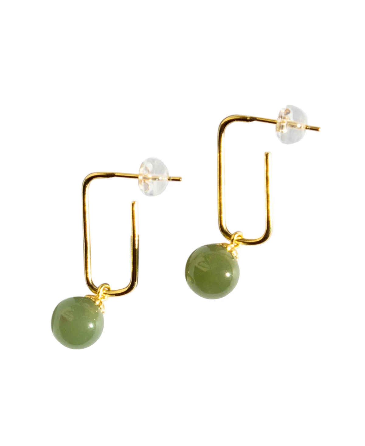 Pin - Green jade bead gold earrings - Green