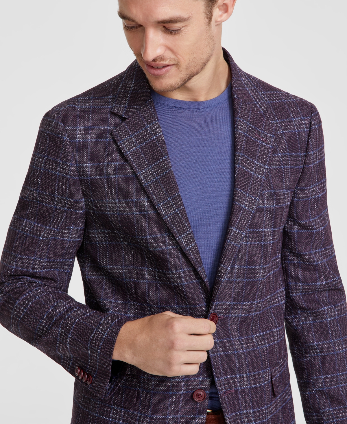 Vince Camuto Men s Slim Fit Pattern Sport Coat Wine Plaid Smart Closet
