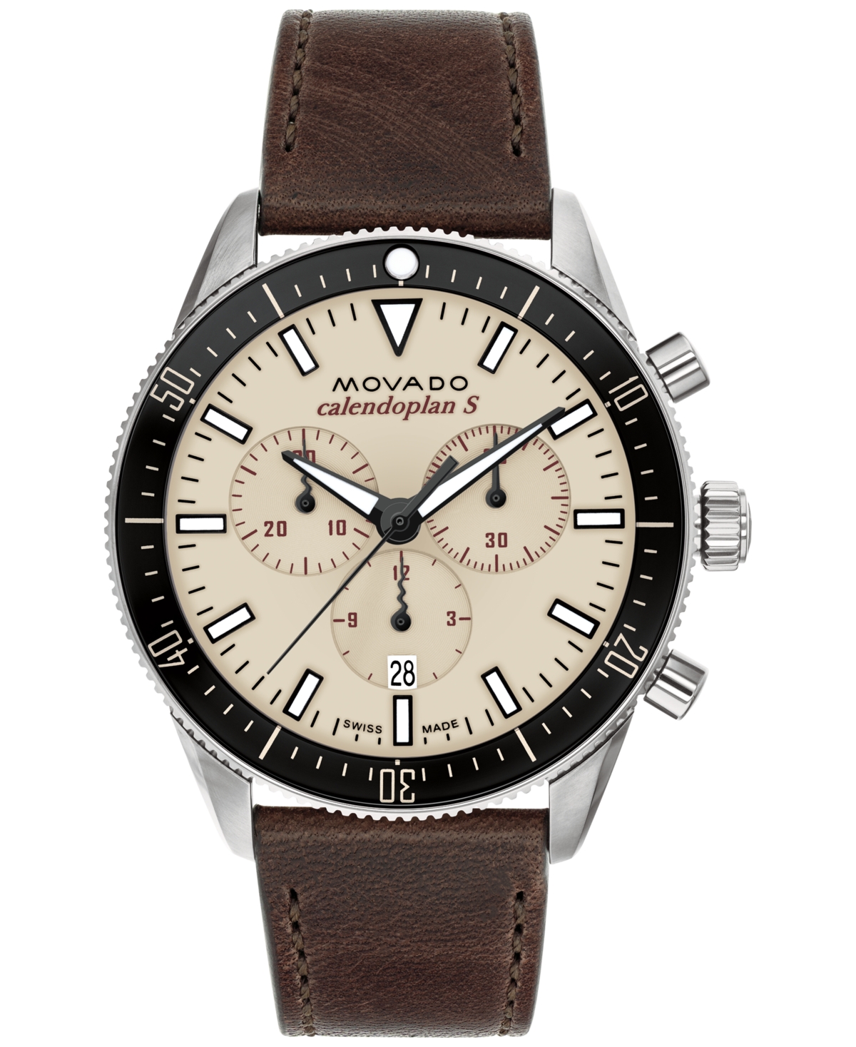 Men's Swiss Chronograph Calendoplan S Cognac Leather Strap Watch 42mm - Brown