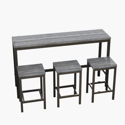  Gray Modern Dining Table Set with 3 Stools