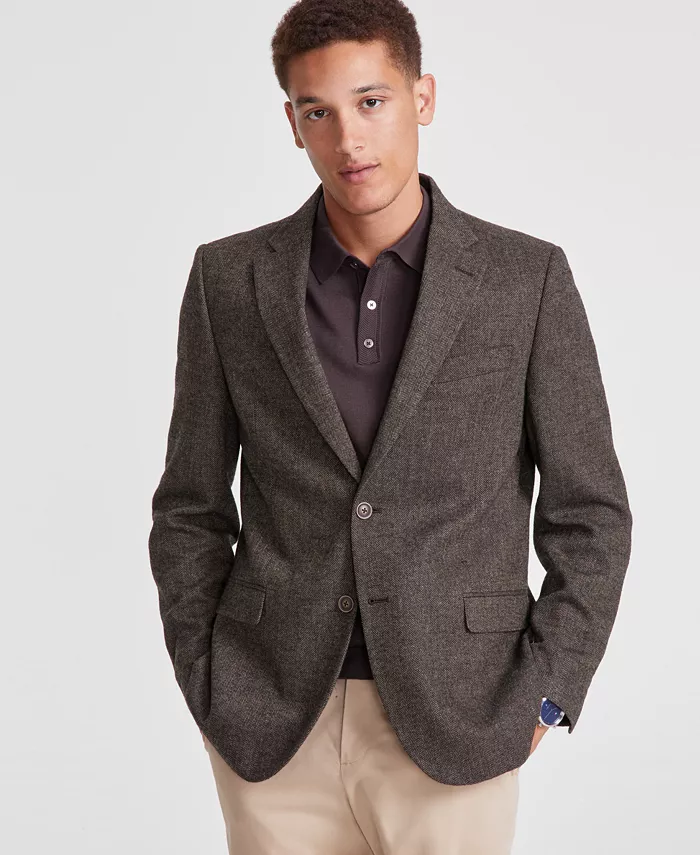 Men's Modern-Fit Solid Herringbone Tweed Sport Coat - thumbnail 6