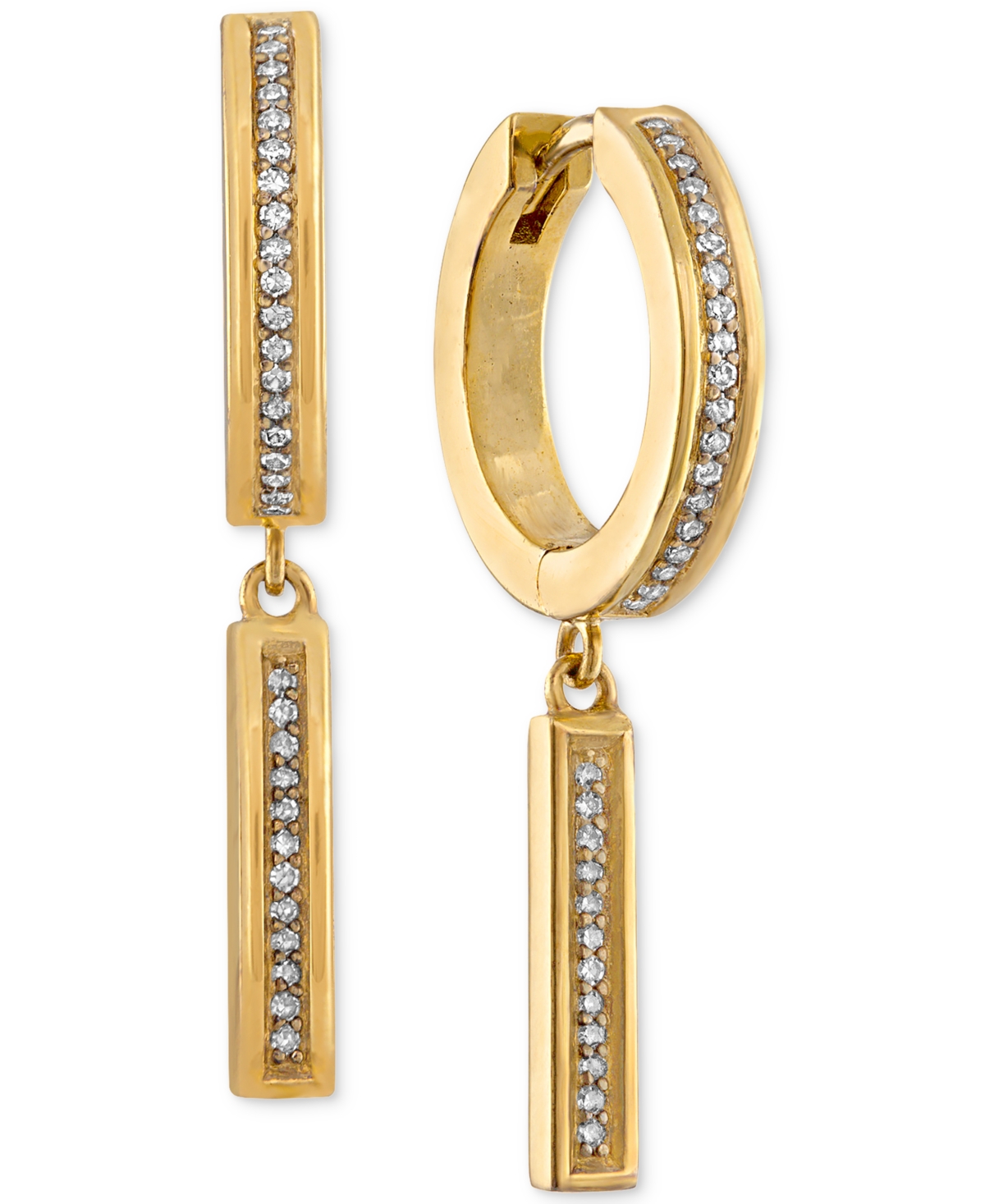Diamond Bar Dangle Bar Hoop Earrings (1/5 ct. t.w.) in 14k Gold-Plated Sterling Silver, Created for Macy's - Gold Over Silver