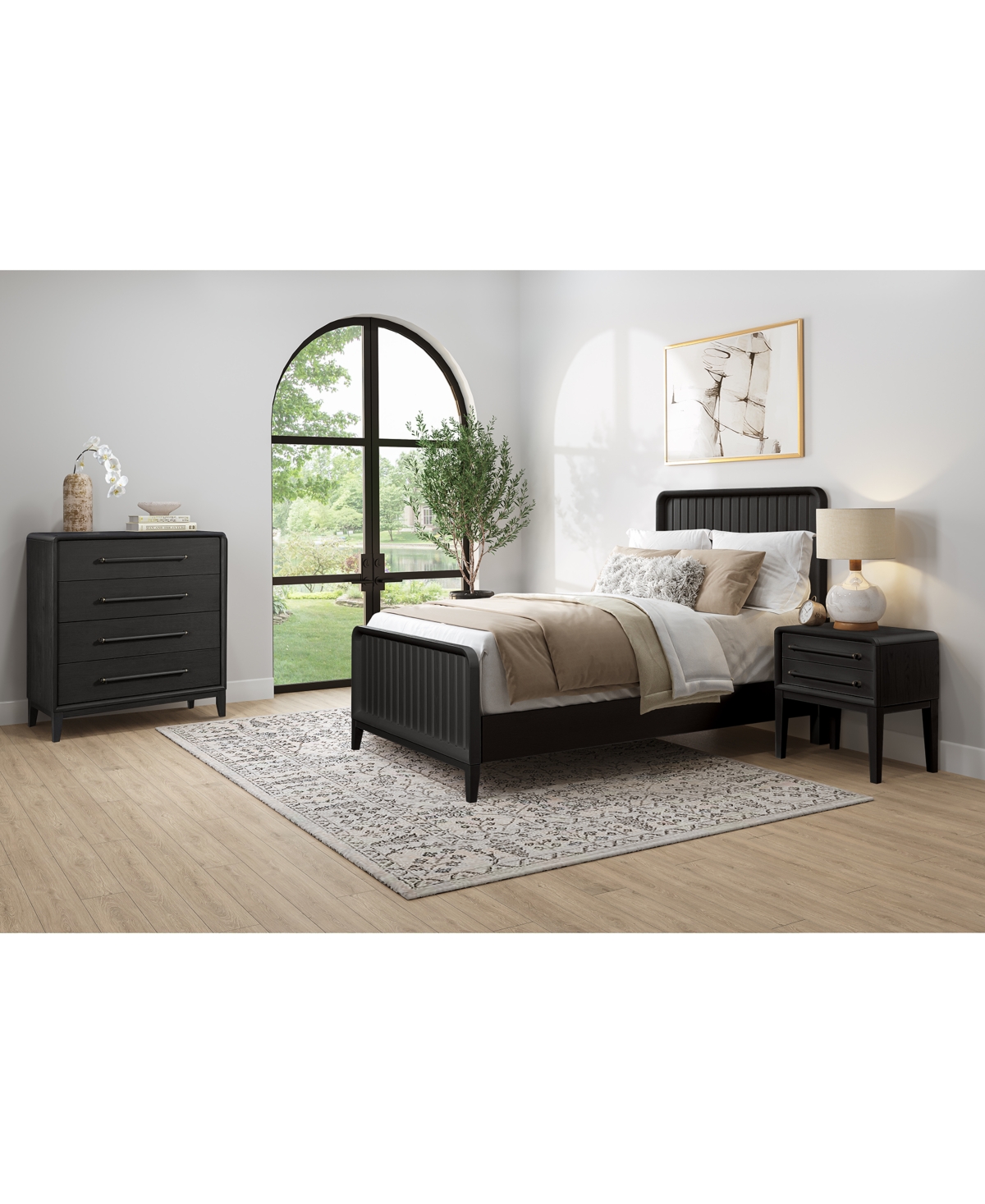 Shop Macy's Assemblage 3pc Bedroom Set (full Bed, Small Chest & Nightstand) In Black