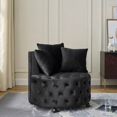 Velvet Swivel Chair with Wheels, 3 Pillows