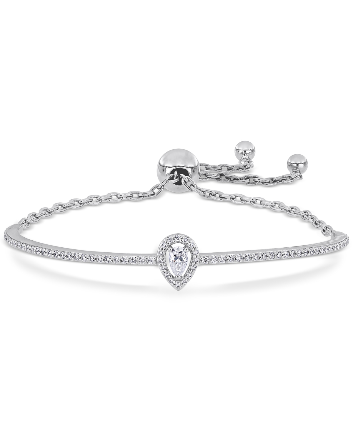 Shop Macy's Moissanite Pear Halo Bolo Bracelet (3/4 Ct. T.w.) In Sterling Silver