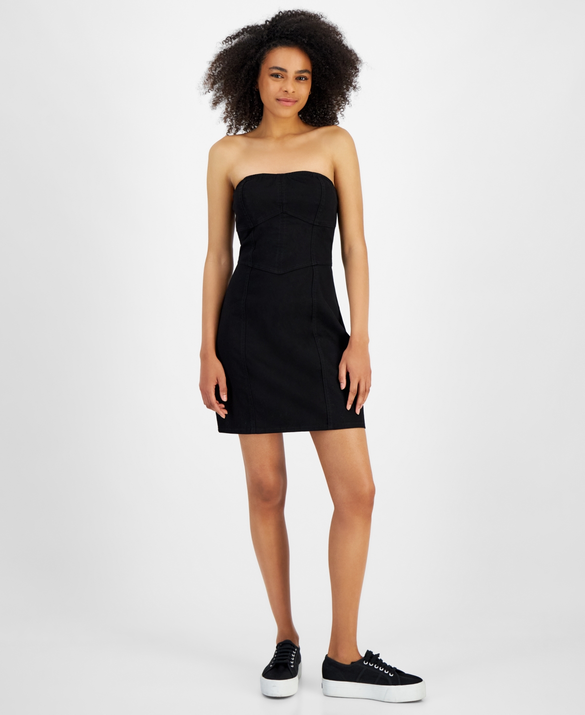 Shop Tinseltown Juniors' Strapless Corset Dress In Black