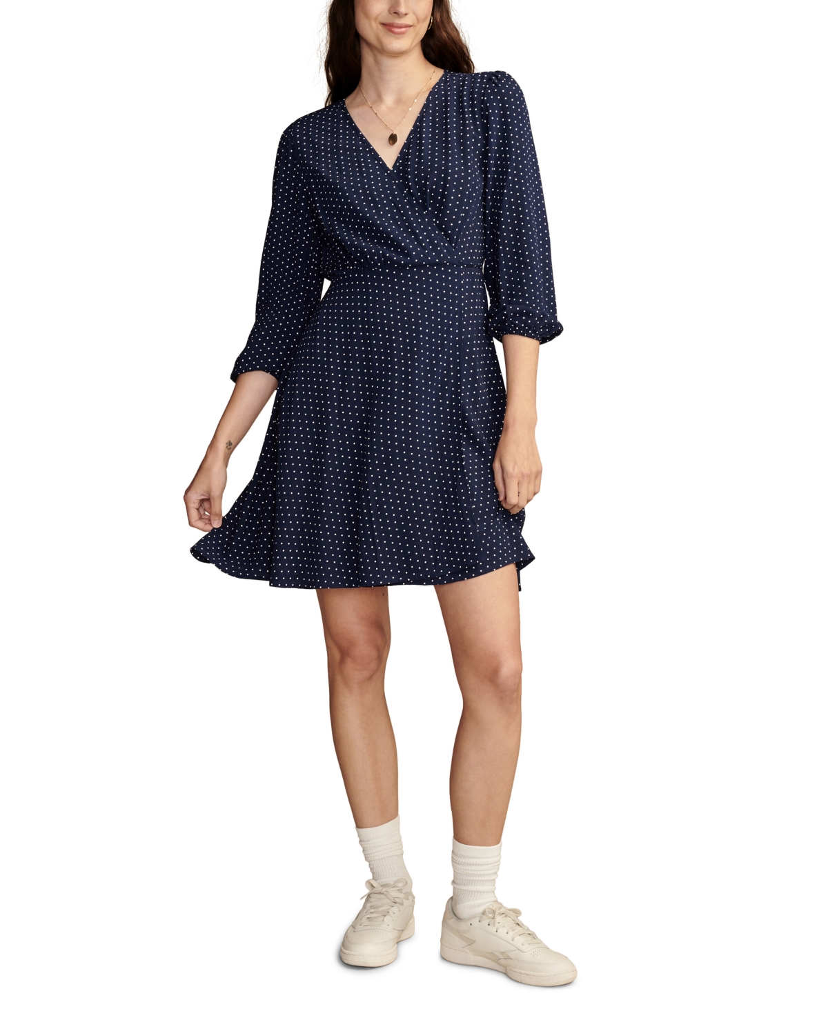 Women's Polka Dot Wrap Dress - Navy  Cream Dot