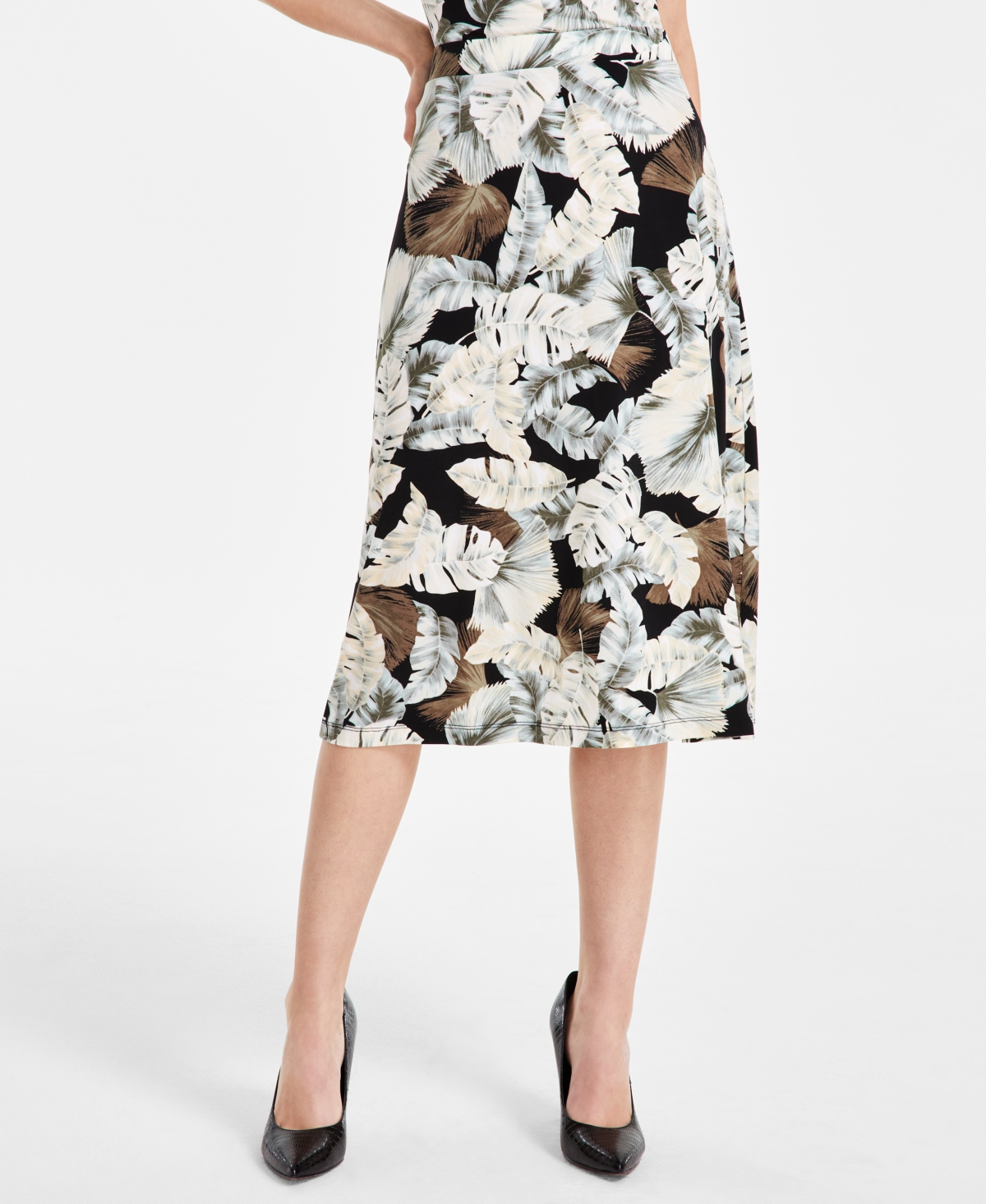 Women's Printed Flared Midi Skirt - Black/Sea Glass Multi