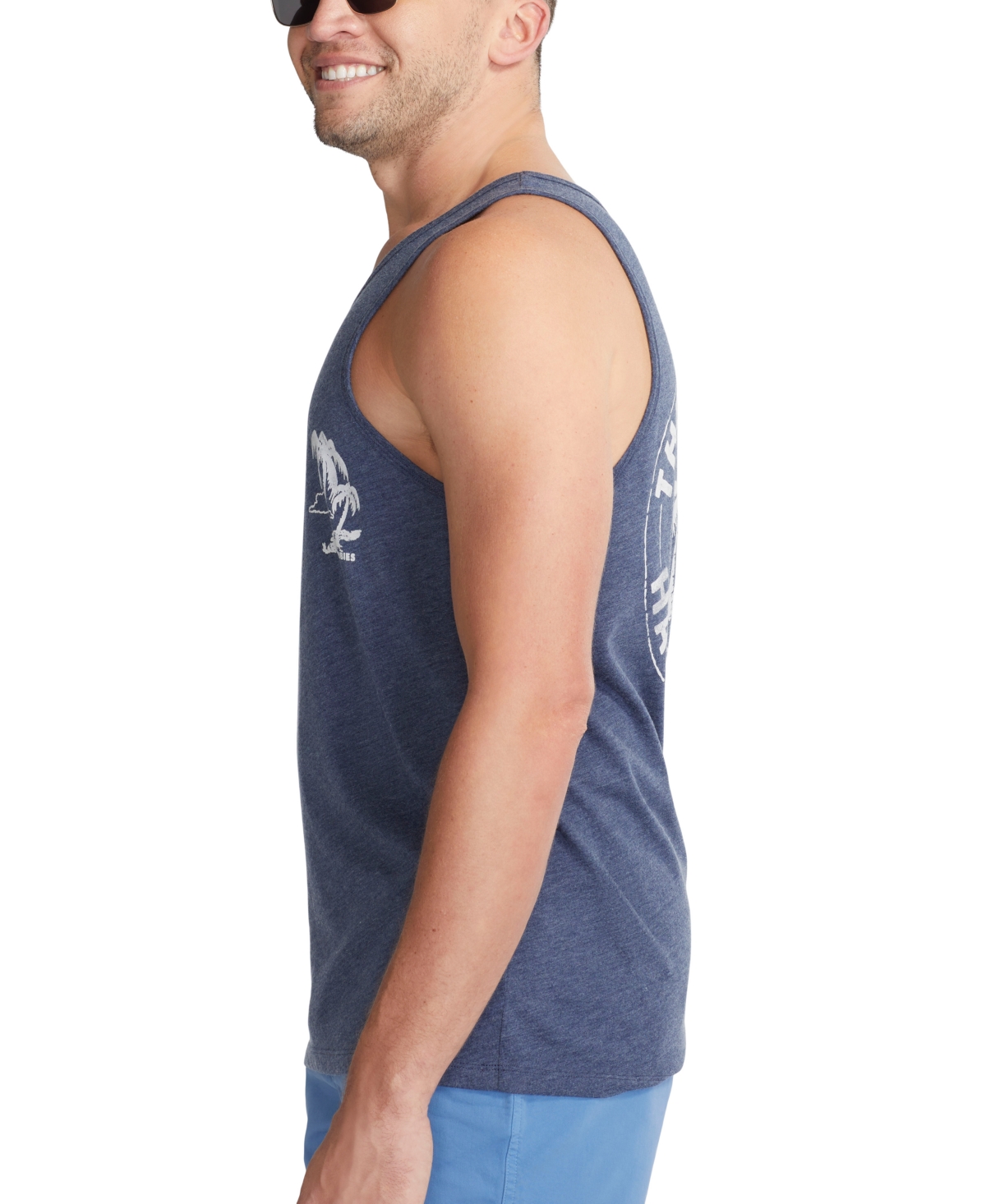 Shop Chubbies Men's The Relaxer Palm Tree Logo Graphic Tank In Navy