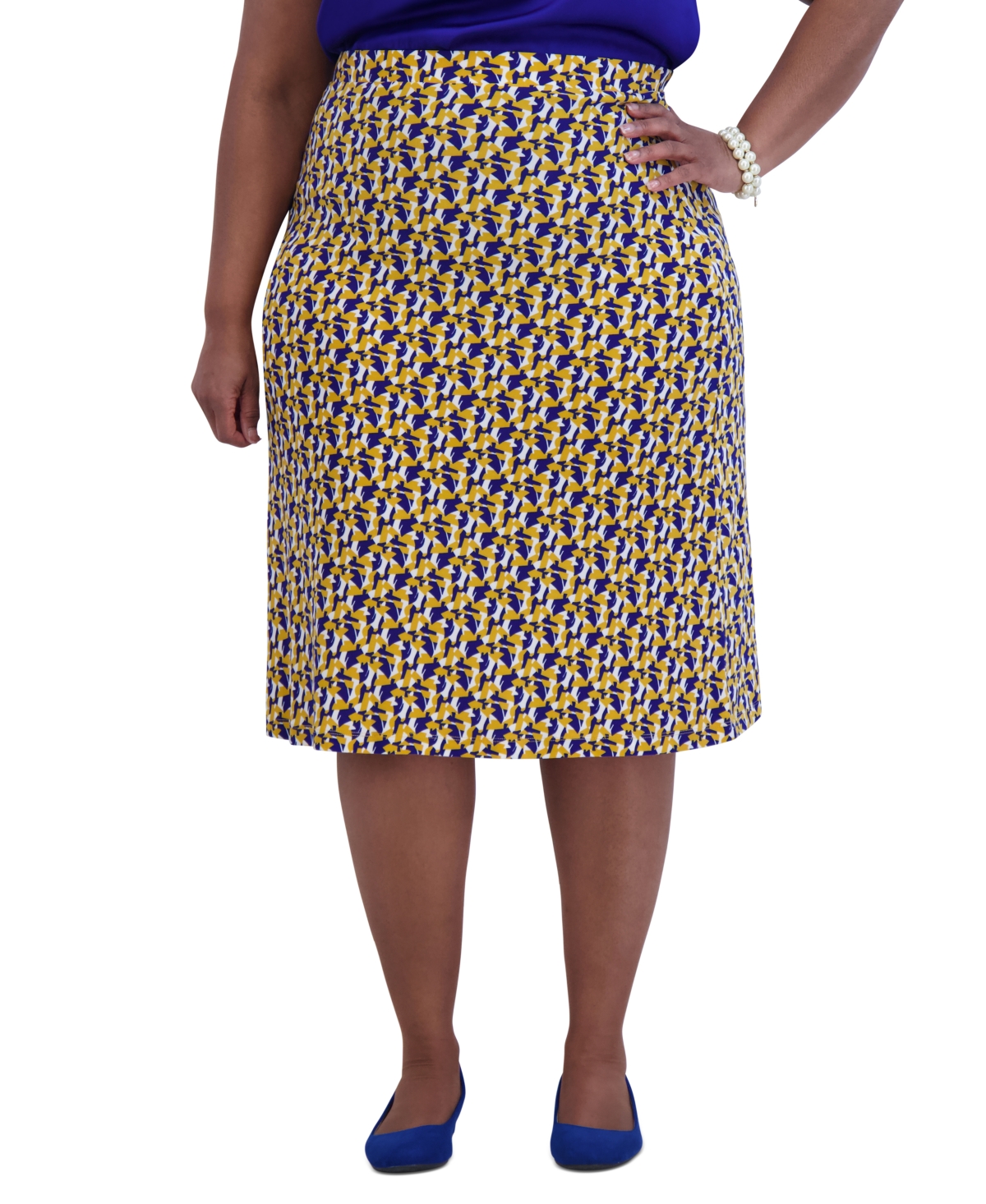 Shop Kasper Women's Printed Ity Pull-on A-line Skirt In Gold Sig M